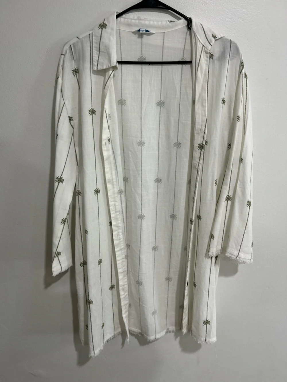 blue island White Palm-Print Open Front Lightweight Jacket - Picture 1 of 7